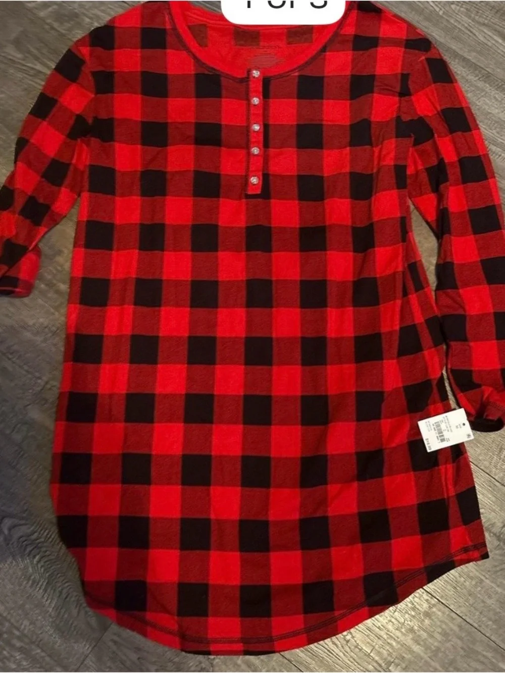 Xhilaration Red and Black Buffalo Plaid Henley Sleep nighty Top